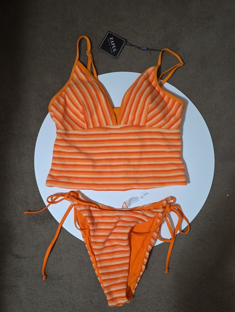 Zaful Orange Striped Tankini Two-Piece Swim Set